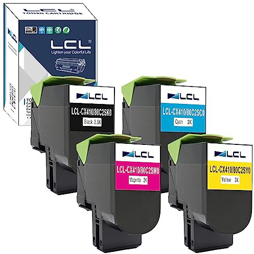 LCL 802SK 802SC 802SM 802SY Toner kompatibel für Lexmark 80C2SK0 80C2SC0 80C2SM0 80C2SY0 für Lexmark CX310 CX310N CX310DN CX410 CX410E CX410DE CX410DTE CX510 CX510DE CX510DHE CX51010DTHE (4-Pack)
