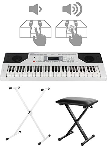 FunKey 61 Edition Touch Keyboard Set - 61 Tasten - Touch Response - 300 Sounds & 300 Rhythmen - Begleitautomatik und Lernfunktionen - inkl. X-Stativ und Hocker - weiß