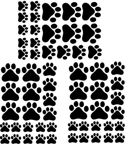 Dog Footprints Wall Decal Vinyl Stickers, 60 Pcs Removable Lovely Animal Paw Print Art DIY Sticker Mural for Bedroom Playroom Living Room Home Office Window Door Decoration