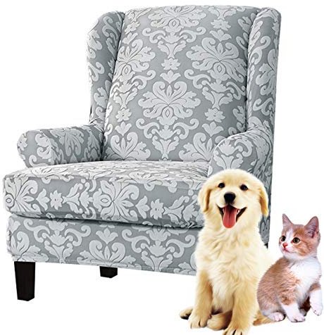 Sesselbezug für Ohrensessel Überzug Husse Bezug Sesselhusse 1 Sitzer Grau Jacquard Sessel-Überwürfe 2 Stück Schutzbezug Sesselschoner für Relaxsessel Fernsehsessel