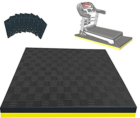Laufband Matte Schalldämmend 2.5 cm Dick Bodenschutzmatte Fitnessgeräte Unterlage Antivibrationsmatte Antirutschmatte Fitnessgeräte Schutzmatte Yoga Matte für Seilspringen 160×80×2.5 cm-Black+Yellow