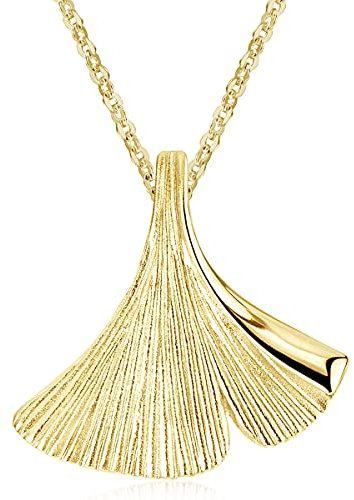 MATERIA by Matthias Wagner Gingkoblatt Anhänger Gold Damen - mit 40cm Kette 925 Silber vergoldet KA-12-G_K61-40
