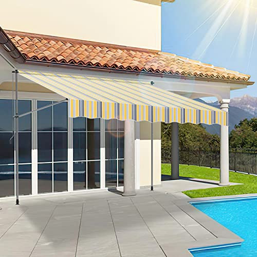 SWANEW Tenda da Sole a Bracci con Manovella, regolabile in altezza, resistente ai raggi UV, Senza Forare, in metallo e 100% poliestere, 400 x 120 cm, Giallo blu