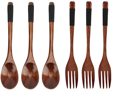 Wooden Spoons Forks Set, Wood Forks and Spoons Silverware Japanese Wooden Cutlery for Home, Office, Camping, Picnic, Travel