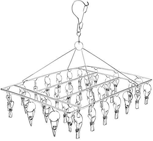 Sinnsally Folding Sock Dryer with 36 Pegs,Metal Sock Hangers with Clips,Underwear Hanger for Washing Line Accessories,Stainless Steel Clothes Sock Drying Rack,Laundry Drip Airer Hanger with Pegs