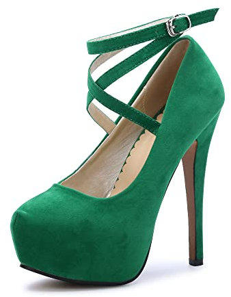 Womens High Heel Ankle Strap Platform Pump Wedding Evening Party Court Shoes RM Green Tag 40-UK 6.5