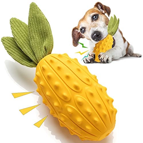 Acecy Hundespielzeug, Kauspielzeug Hund Fast Unzerstörbar, Quietschend Hunde Spielzeug Für Welpen Mittelgroße und Große, Gummi Gehörnte Melone Dog Toys