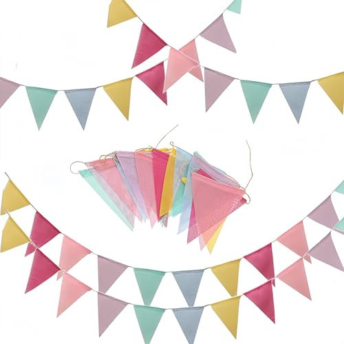 Wimpelkette, mehrfarbige wasserdichte Dreiecksfahnen für den Außenbereich, nachgeahmte Leinen-Leinwand-Wimpelkette für Hochzeit, Geburtstag, Party, Zuhause, Festival, Dekoration