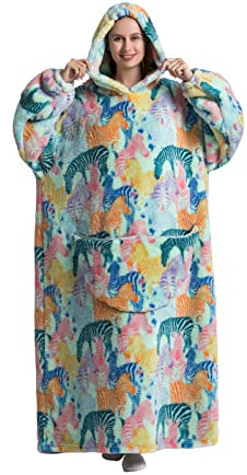 Extra Long Oversized Blanket Hoodie,Wearable Fleece Blanket Throw with Sleeves and Pockets,Super Warm and Cozy Giant Sweatshirt for Women Men