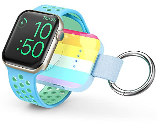 i.VALUX Portable Wireless Charger for Apple Watch Series 10,9,8,7,6,5,4,3,2,SE,Ultra 2, 1000mAh iWatch Charger, Compact Magnetic Keychain Power Bank, Travel Charger 45/44/42/41/40/38/49mm(Rainbow)