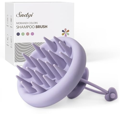 Sndyi Silikon Kopfhaut Massagebürste, Shampoo Bürste für Peeling und Kopfmassage, Premium Kopfmassage Bürste [Nass & Trocken], Reduziert Schuppen, Stimulieren das Haarwachstum, Grau-violett