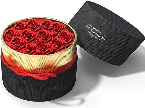 Exporee 12 Pezzi Rosa Eterna Fatta a Mano Rosa Stabilizzata Confezione Regalo Rose Mai Appassite Fiore Eterno per Amante Regalo per lei San Valentino Festa della Mamma Compleanno o Natale