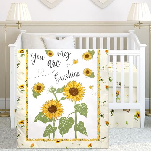 Mixweer 3-teiliges Bettwäsche-Set mit Sonnenblumen- und Schmetterlings-Motiv, für Jungen, Baby, Kinderzimmer, Mini-Krippe, Bettwäscheset, Gelbe, geschlechtsneutral, Standardgröße, Krippe,