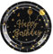 EVYIENEN 50PCS Happy Birthday Party Paper Plates，7inch Disposable Black and Gold Plates Set Party Tableware Party Supplies for Birthday Decorations