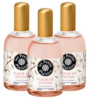 Les Petits Plaisirs - Lot de 3 - Eau de toilette Fleur de Coton, Eau de toilette femme, Légère, poudrée, fraîche. Made in France, flacon 110ml
