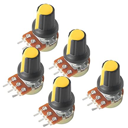 5 Set WH148 Potentiometer B1K B10K B20K B50K B100K B250K B500K 15MM 3Pin Linear Taper Drehpotentiometer Widerstand mit AG2-Kappe (Color : 2K-Yellow)