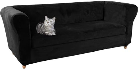 ZYBSLCSY Chesterfield Stretch-Sofabezug1 2 3 Stück, Couchbezug Für Wohnzimmer, Weich, rutschfest, Möbelschutz, Weicher Und Luxuriöser Samt (Sofa+1 pc Large 3-Seat,Black)