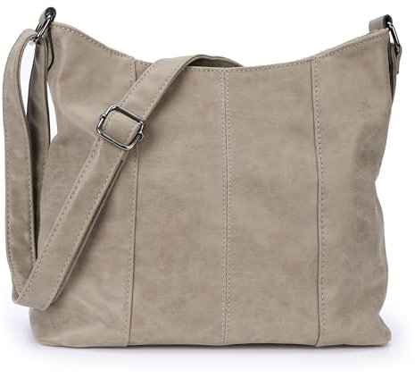 irisaa Handtasche Damen Hobo Schultertasche, Medium Umhängetasche praktische Henkeltasche mit vielen Fächern, Vintage Look mit Reißverschluss, DKB Farbe:Beige