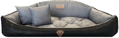 Dogs4Life Waschbar Orthopädisches Hundebett Hundekissen Hundesofa Hundekorb für Kleine Mittelgroße Grosse Hunde S - XXL Personalisiert mit Namen (M, Grau)