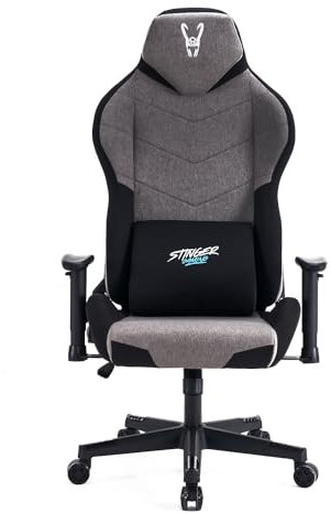 Woxter Stinger Station Titan Dark - Silla Gaming Oficina (Gamer, Levantamiento por pistón Gas, Tela Antimanchas, Reposabrazos 2D, Alt/Incl Ajustable, Foam, Racing, Cojín Lumbar)
