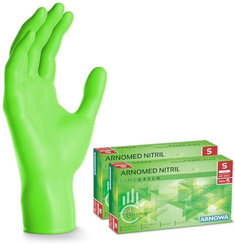 ARNOMED Guantes nitrilo talla S, verde, guantes de nitrilo, 200 unidades (2 cajas), guantes nitrilo desechables sin polvo, guantes de goma sin látex, guantes nitrilo en tallas XS, S, M, L y XL