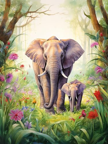 Bimkole DIY 5D Diamond Painting Zubehör, Diamant Malerei Kit Elefant Voll Runde Bohrer Malen nach Zahlen Malerei Stickerei Kreuzstich Diamond Dekoration (30X40cm) aL334