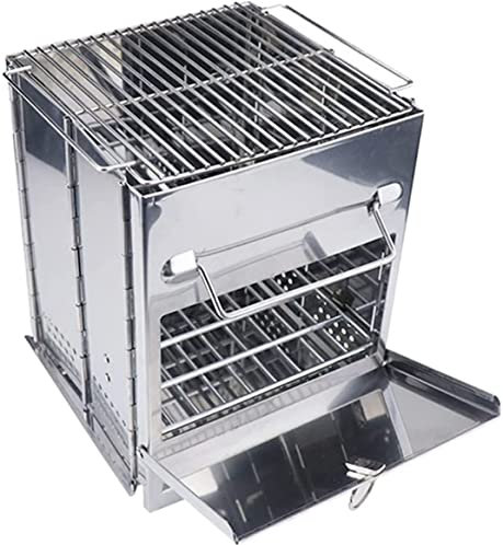 ALEjon Tragbarer Holzkohlegrill - Zusammenklappbarer Outdoor-Grill mit klappbarem Griff (Silber)