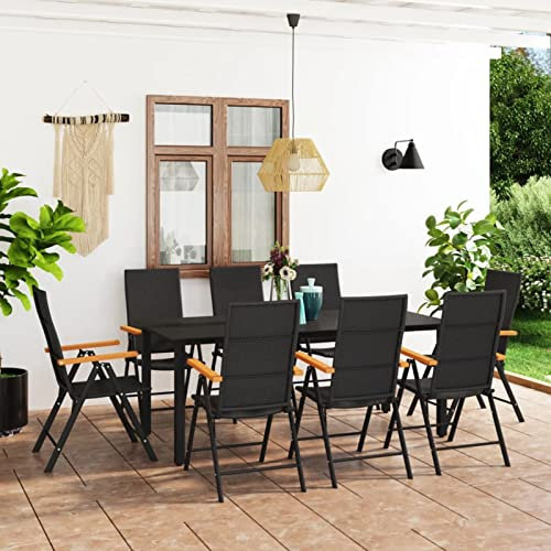 Homgoday 9-teiliges Garten-Essgruppe schwarz und braun, Gartenmöbel-Sets
