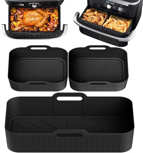 3PCS Silicone Air Fryer Liner for Ninja AF500UK, Large Air Fryer Dual Accessories, Reusable Air Fryer Pot Basket, Large Air Fryer Accessories Inserts