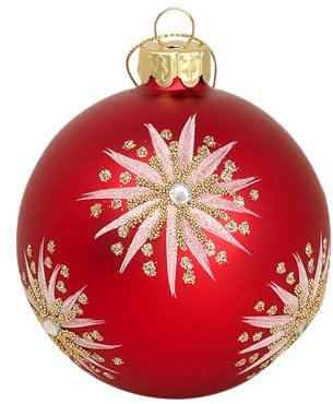 Bola de cristal rojo para árbol de Navidad con estrellas blancas y doradas