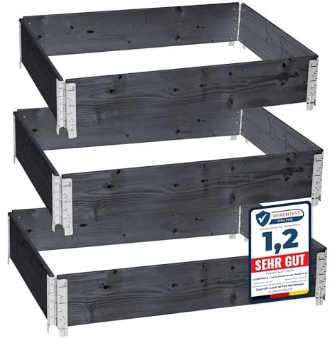 Garronda naturbelassene Hochbeete für Garten Palettenrahmen 120x80x20 cm Hochbeet Holz 3 Stück steckbar stapelbar faltbar für Pflanzen Blumen Kräuter Obst und Gemüse Anthrazit GD-0075