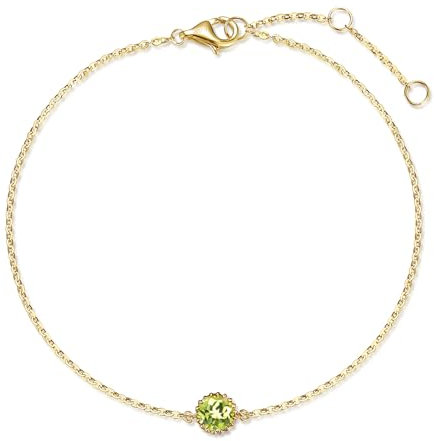 FANCIME Solide 14 Karat 585 Gold Armband für Damen mit Echt Natürlich Peridot Anhänger Charm Bracelet Minimalistisch Geschenk Schmuck für Damen Mädchen, Verstellbar Armkette: 17 + 3 cm