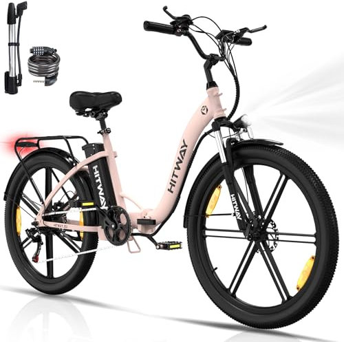 HITWAY Vélo Électrique, 26 Pouces Vélo De Ville Électrique, E-Bike De Banlieue Pliable, Batterie Lithium-ION Amovible 36V/10,4Ah, Moteur 250W, Transmission 7 Vitesses, Vélo Électrique pour Adultes
