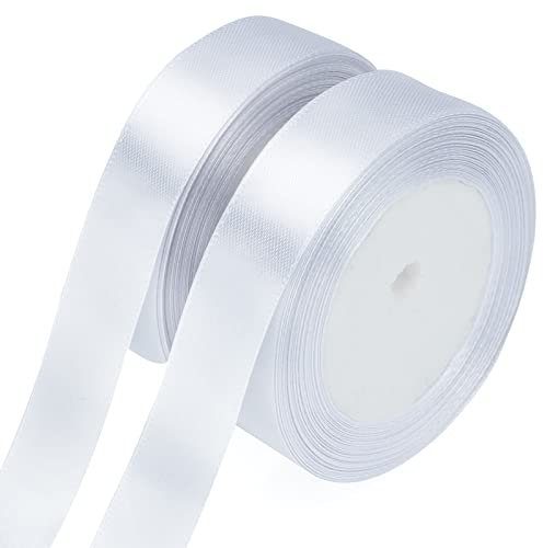 KINGLAKE 44m Satinband Geschenkband Weiß - 20mm Schleifenband, Seidenbänder, Geschenkbänder Stoffband, Seidenband, Ribbon Band, Dekobänder für Schleifen, Hochzeit, Weihnachten, Basteln