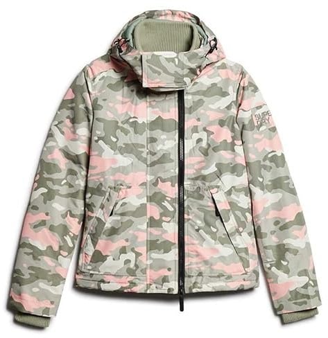 Superdry Damen Mountain Windjacke mit Kapuze Seegrasgrün Pink Tarnmuster 42
