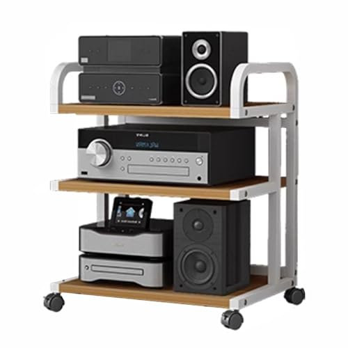 Rolling Audio Rack Component Cabinet, 3 4 5 Tiers AV Media Stand Shelf/Video Game Console Shelf, Living Room/Classroom/Theater/Recording Room Entertainment Center Holder(Style D,3 Tier)