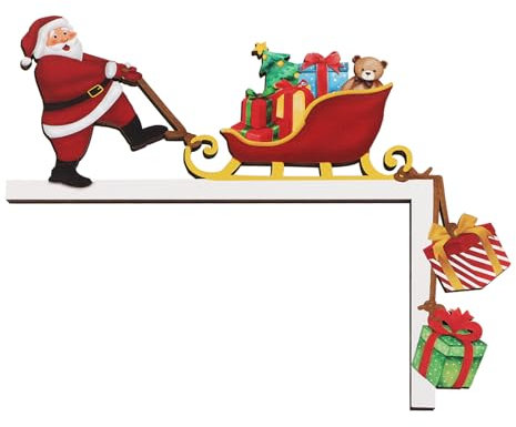 BETESSIN Türrahmen Deko Weihnachten - Holz Türrahmen Deko mit Doppelseitigem Weihnachtsmann Muster - Türdeko Weihnachten - Weihnachtsdeko für Tür, Fenster, Kamin, Kühlschrank usw.