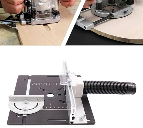 Frästisch Einlegeplatte, Aluminium Frästisch Einlegeplatte für Oberfräsen, Router Table Insert Plate, Silver Fräsplatte Gravur-Hilfswerkzeug mit Gehrungslehre (Schwarz)