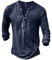 Rodawu Mens Polo Shirts Cotton Muscle Fit T Shirts Button Down Henley Shirts Golf Tops Long Sleeve Dark Blue T Shirt XL