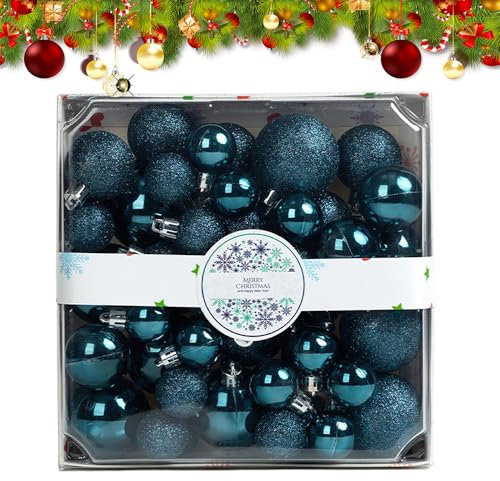 Christmas Balls Ornaments,44 Pieces Christmas Tree Hanging Balls Set,christmas Baubles,Shatterproof Christmas Tree Baubles Decorations,Christmas Baubles Balls Ornaments for Home (Blue)
