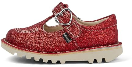 Kickers Unisex Kids Kick T Bar Glitter Textile Shoes, Red, 8 UK Child