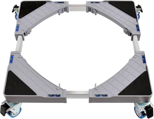 Waschmaschinen Untergestell ，Waschmaschinen Untergestell mit 4 Rollen, Waschmaschinen Untergestell Bärenlast 200KG, Verstellbare Breite 40-64cm, Höhe 11cm mit Waschmaschinensockel Roller (Hellgrau)