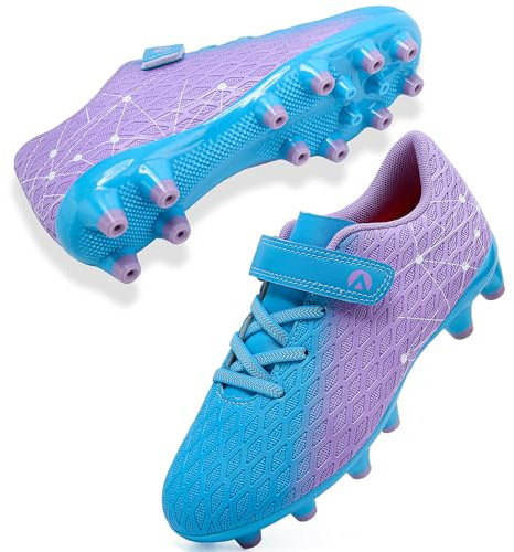 LECYGNB Boys Football Boots Kids Girls Athletics Training Astro Turf Soccer Shoes Teenager Profession Competition Indoor Outdoor Sneakers Unisex Light Purple Light Blue UK 2