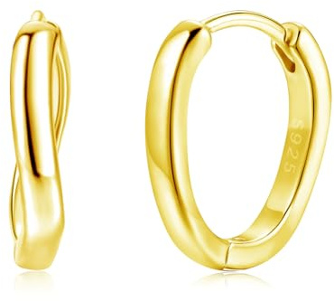 Loutade Creolen Silber 925 Klein, 925 Sterling Silber Oval Twisted Creolen | Hypoallergen Ohrringe Silber 925 Schlafen Knorpel Kreolen, CZ Leichte Silber Ohrringe Creolen für Damen Mädchen