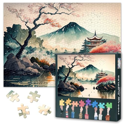 Japanese Landscape 1000 Piece Puzzle for Adults, Adult Puzzle Pieces Relaxing and Fun Activity Mount Fuji Challenging Family Activity Game Gift for Family Friends 27.5 x 19.6