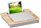 Relaxdays Laptopkissen mit Handyhalter, BxT: 46 x 35 cm, Laptopunterlage für Bett & Sofa, Laptop Knietablett, Natur/grau