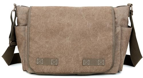 Sechunk Canvas Large Messenger Bag Shoulder bag Cross body bag Crossbody Bag, Coffee, L