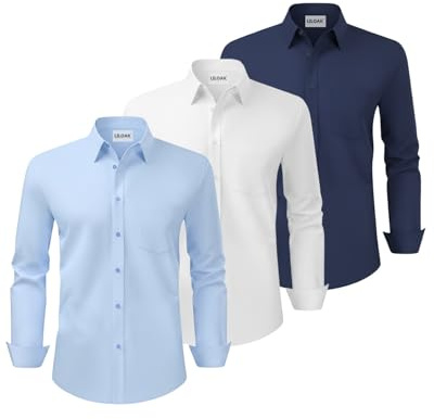 Liloak Mens Dress Shirts Long Sleeve Pack Button Down Shirts Regular Fit | Regular Fit with Classic Collar and Button Cuffs for Office Meetings Business Travel and Smart Casual Wear