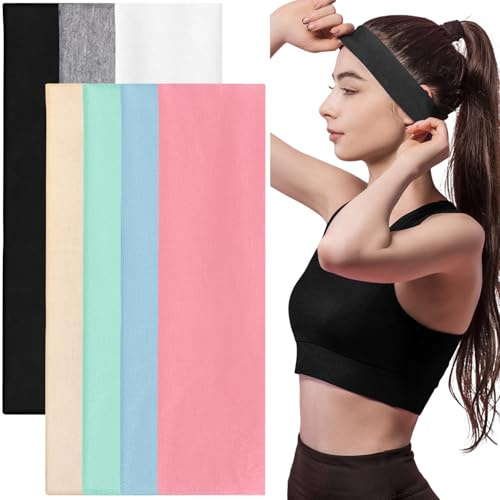 7er-Pack Turban Stirnbänder, Breite Haarbänder, Elastische Damen Haarbänder aus Weichem Stretchstoff für Make-up, Yoga, Laufen (Schwarz, Weiß, Hellgrau, Rosa, Hellblau, Hellgrün, Khaki)