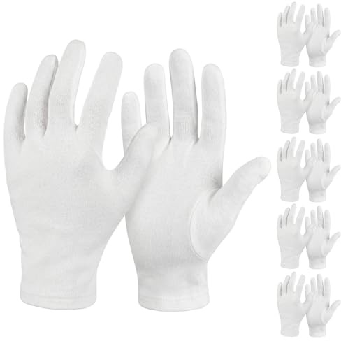 Carehabi Baumwollhandschuhe aus 100% Baumwolle Weiße Handschuhe Stoffhandschuhe Weiß Baumwolle Wiederverwendbare Schutzhandschuhe für Trockene Hände, Feuchtigkeitspflege, Schmuckkontrolle